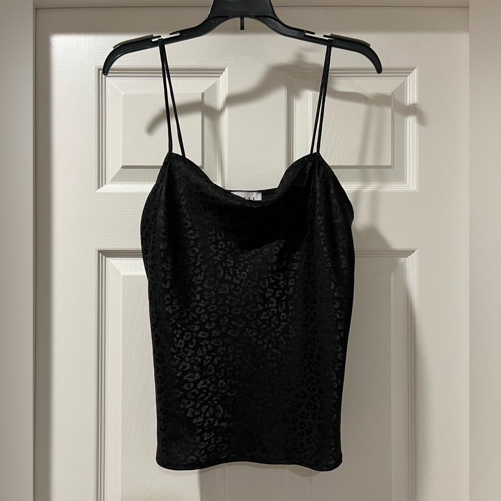 Gilli Black Satin Textured Cowl Neck Top